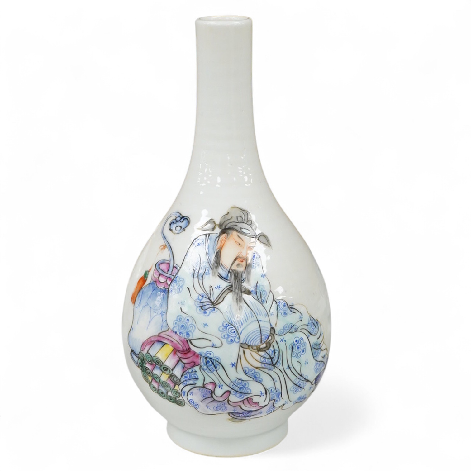 A Chinese famille rose bottle vase decorated with a figure, 17cm high